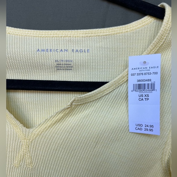American Eagle Yellow Long Sleeve Waffle Knit Top - size: XS - Picture 3 of 3